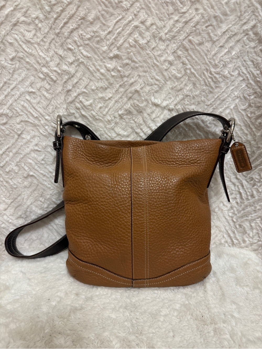 Vintage Coach Factory Tan Pebbled Leather Hobo with Dark Trim